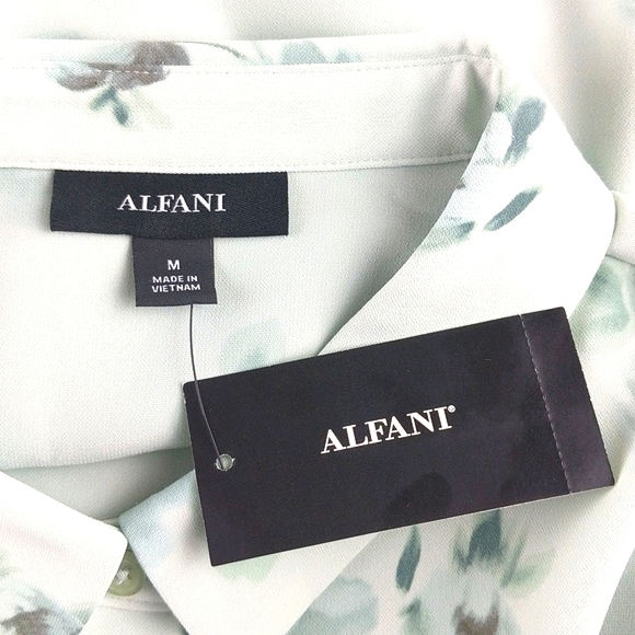 NWT Alfani Seafoam Green Floral Button Down Blouse (Size: Medium) - Picture 11 of 15